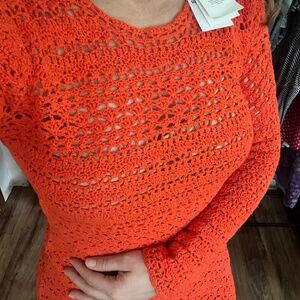 Michael Kors orange crochet dress beach S NWT  lined
